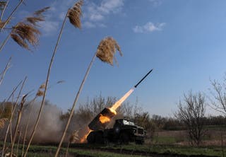 Ukrainian forces set a BM-21 Multipurpose Missile System on Russian soldiers